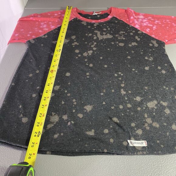 GRUBBWEAR Raglan Shirt Bleach Splatter Tee Thrashed Grunge Womens M Black Red - Picture 7 of 7